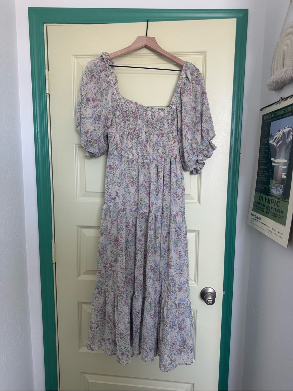Smocked Puff Sleeve Maxi Dress in Lavender Floral